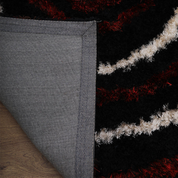 Hand Tufted Shag Polyester Area Rug Geometric Black Multicolor K00005
