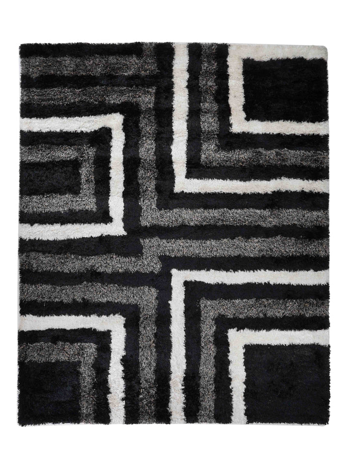 Gridora Maze Hand Tufted Shag Polyester Geometric Rug