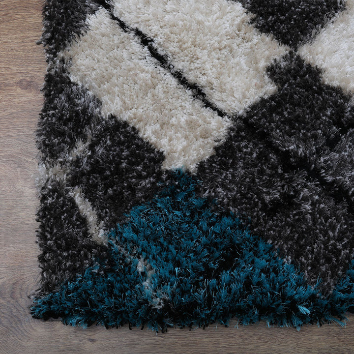 Hand Tufted Shag Polyester Area Rug Geometric Multicolor K00015