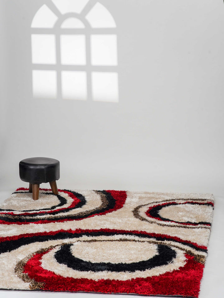 OrbitLuxe Hand Tufted Shag Polyester Geometric Rug