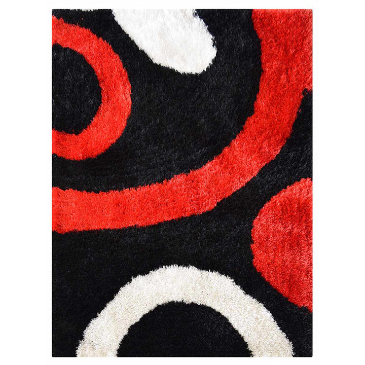 Hand Tufted Shag Polyester Area Rug Contemporary Black Red K00025