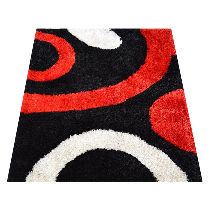 Hand Tufted Shag Polyester Area Rug Contemporary Black Red K00025