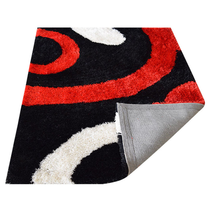 Hand Tufted Shag Polyester Area Rug Contemporary Black Red K00025