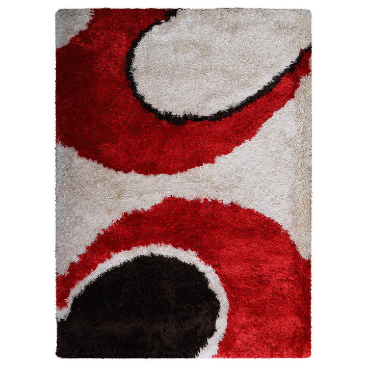 Hand Tufted Shag Polyester Area Rug Contemporary Red Ivory K00034