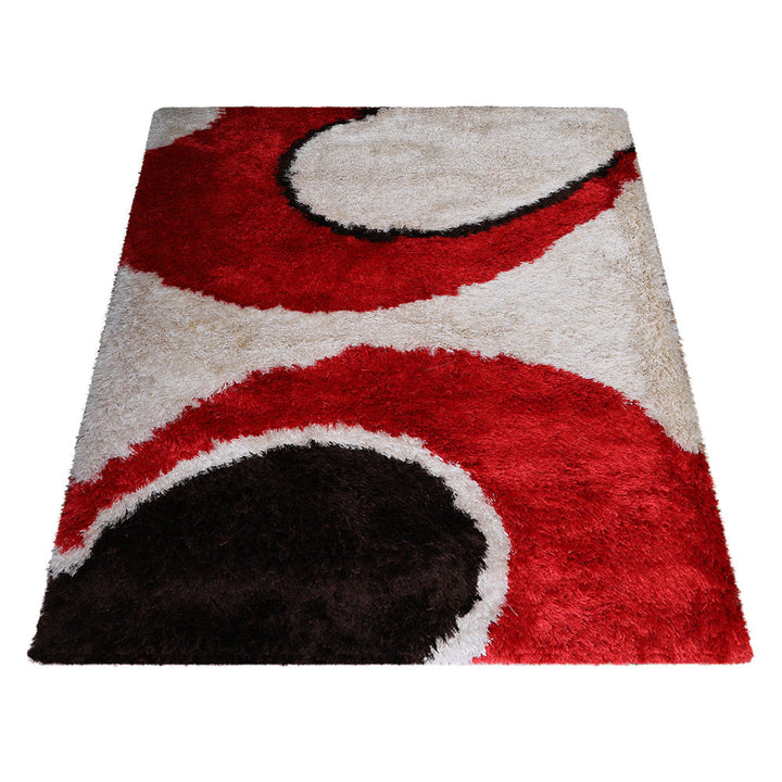 Hand Tufted Shag Polyester Area Rug Contemporary Red Ivory K00034