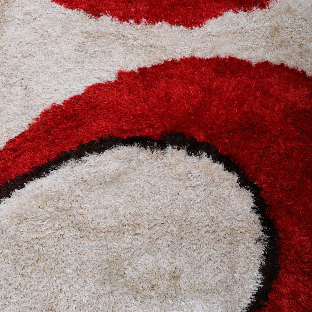 Hand Tufted Shag Polyester Area Rug Contemporary Red Ivory K00034