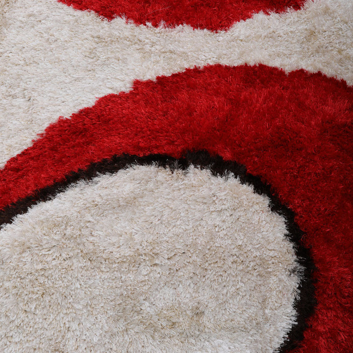 Hand Tufted Shag Polyester Area Rug Contemporary Red Ivory K00034