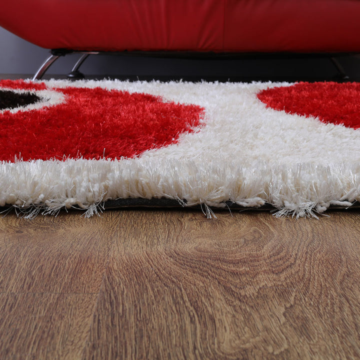 Hand Tufted Shag Polyester Area Rug Contemporary Red Ivory K00034