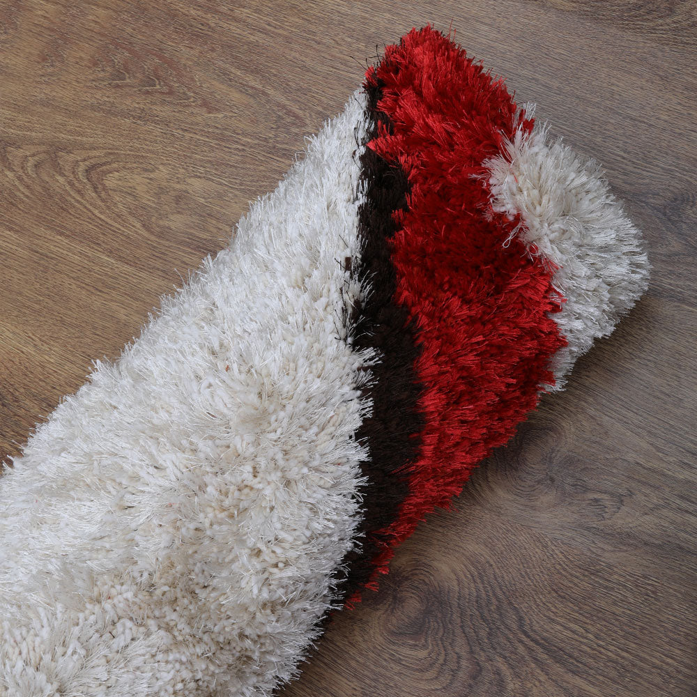 Hand Tufted Shag Polyester Area Rug Contemporary Red Ivory K00034