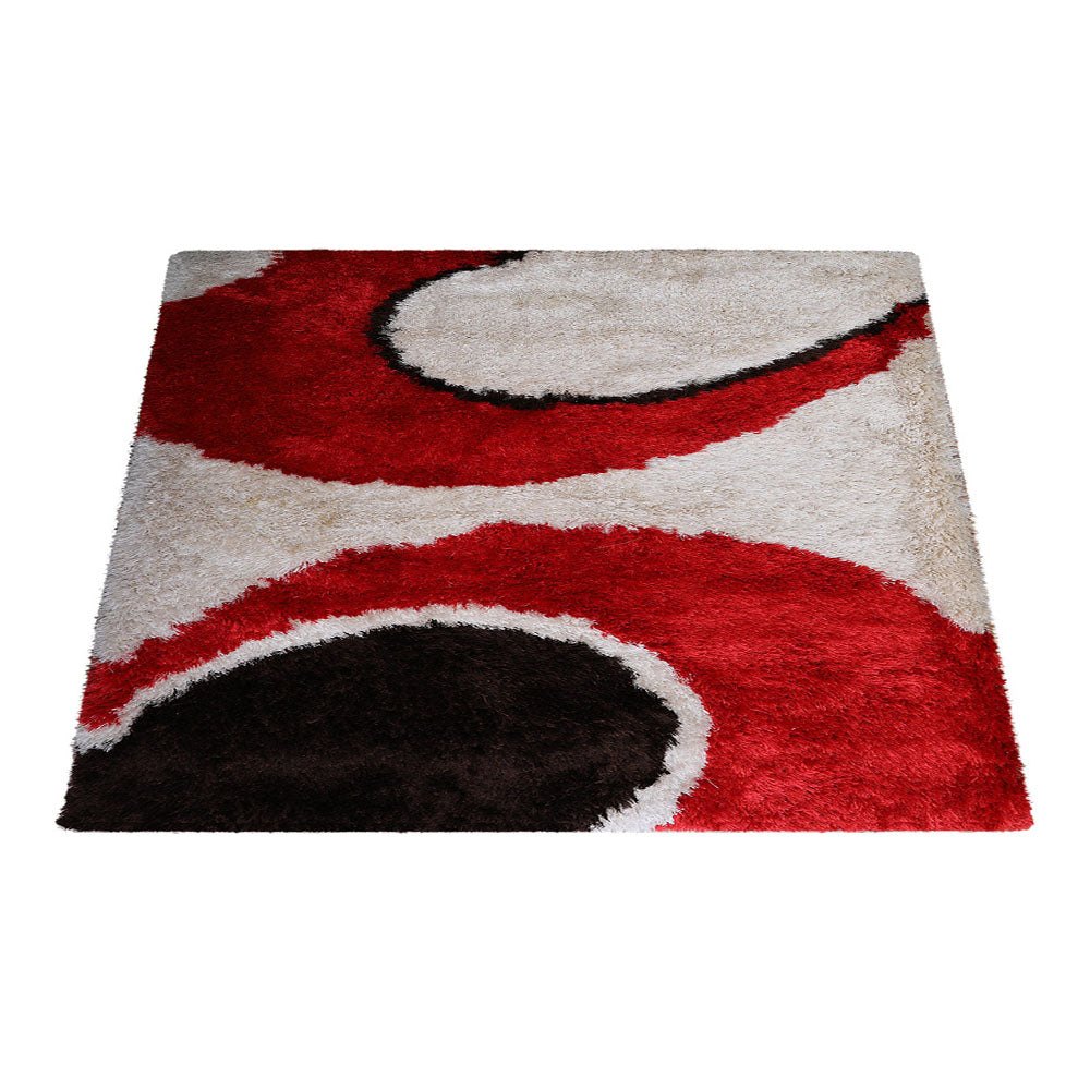 Hand Tufted Shag Polyester Area Rug Contemporary Red Ivory K00034