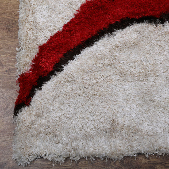 Hand Tufted Shag Polyester Area Rug Contemporary Red Ivory K00034