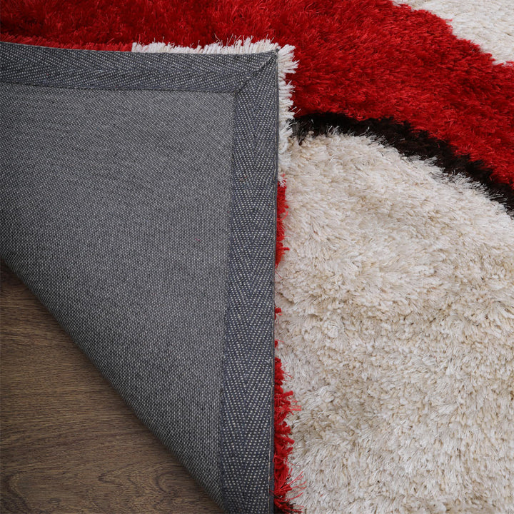 Hand Tufted Shag Polyester Area Rug Contemporary Red Ivory K00034