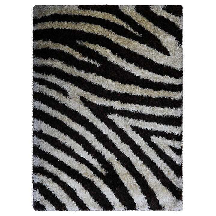 Hand Tufted Shag Polyester Area Rug Contemporary Brown Ivory K00037