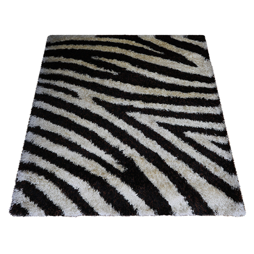 Hand Tufted Shag Polyester Area Rug Contemporary Brown Ivory K00037