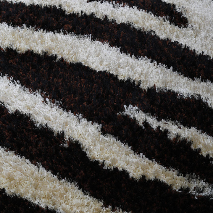 Hand Tufted Shag Polyester Area Rug Contemporary Brown Ivory K00037