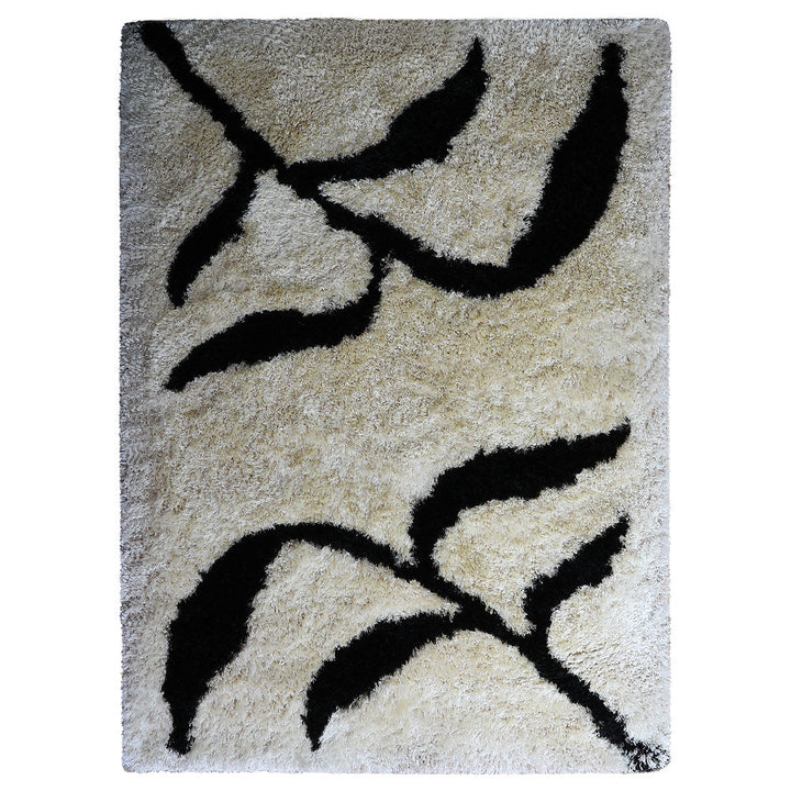 Hand Tufted Shag Polyester Area Rug Floral Beige Black K00038