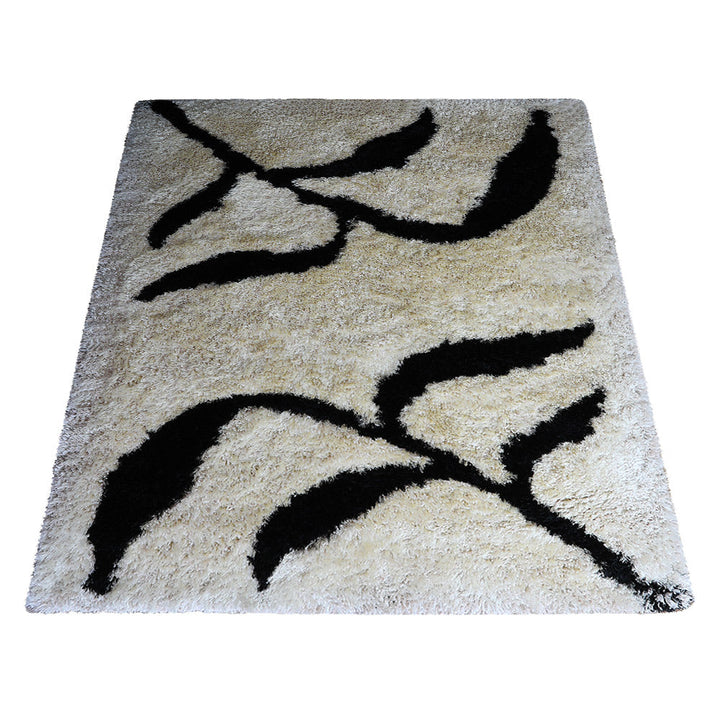 Hand Tufted Shag Polyester Area Rug Floral Beige Black K00038