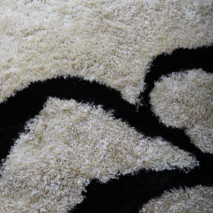 Hand Tufted Shag Polyester Area Rug Floral Beige Black K00038