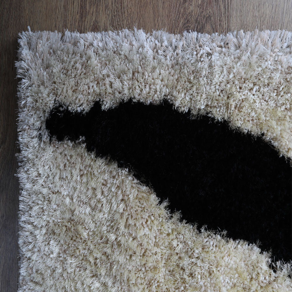 Hand Tufted Shag Polyester Area Rug Floral Beige Black K00038