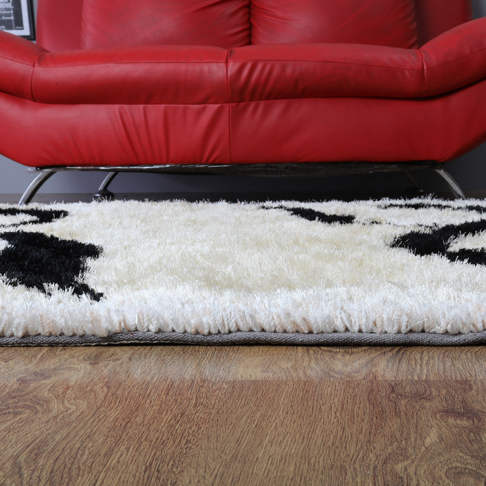 Hand Tufted Shag Polyester Area Rug Floral Beige Black K00038