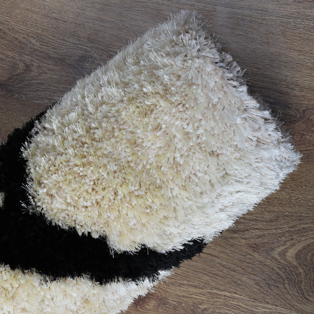 Hand Tufted Shag Polyester Area Rug Floral Beige Black K00038