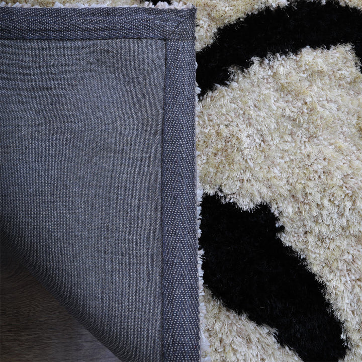 Hand Tufted Shag Polyester Area Rug Floral Beige Black K00038