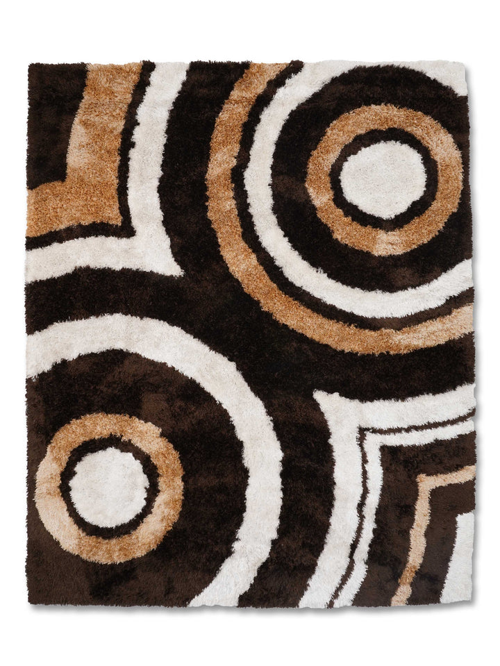 Hand Tufted Shag Polyester Area Rug Geometric Beige Brown K00045