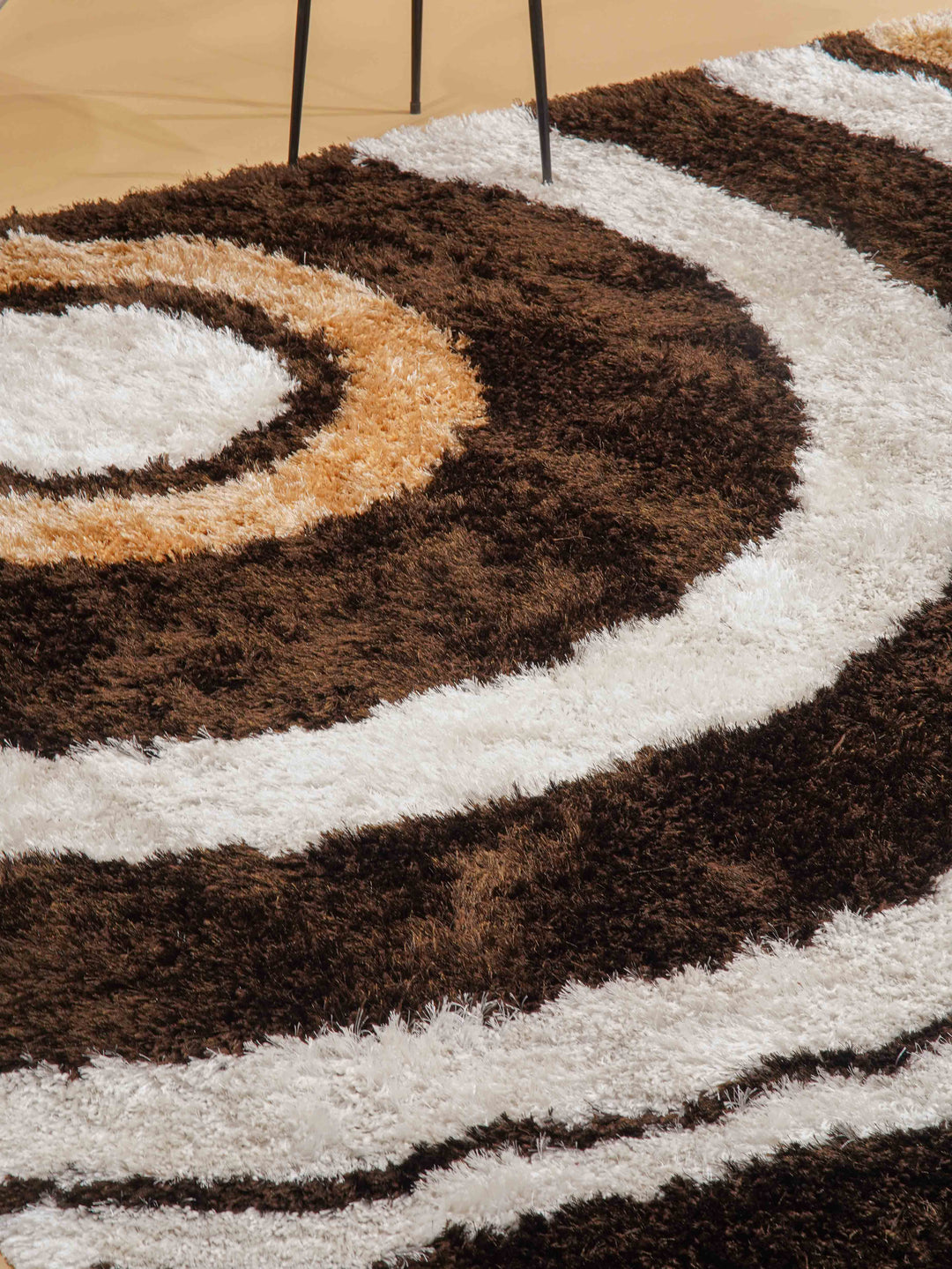 Hand Tufted Shag Polyester Area Rug Geometric Beige Brown K00045