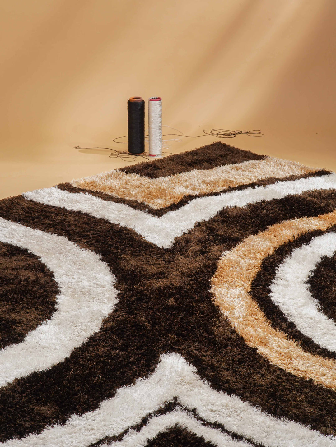 Hand Tufted Shag Polyester Area Rug Geometric Beige Brown K00045