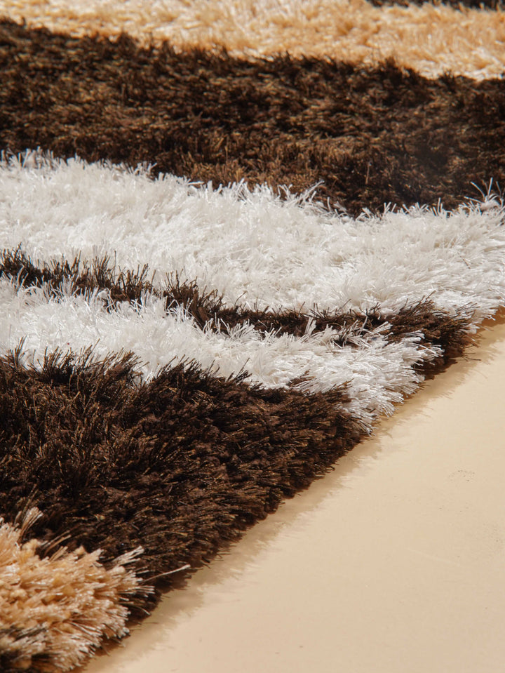 Hand Tufted Shag Polyester Area Rug Geometric Beige Brown K00045