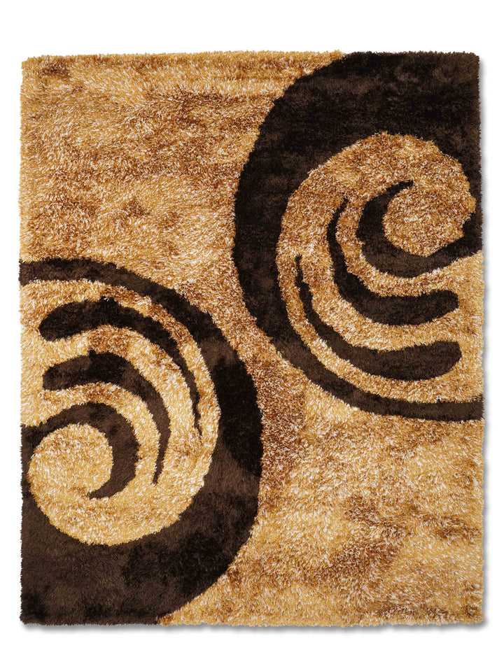 Hand Tufted Shag Polyester Area Rug Contemporary Gold Brown K00048