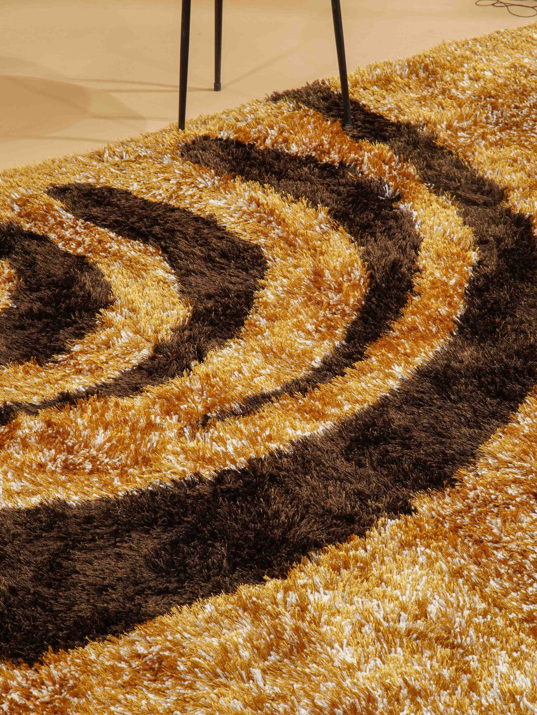 Hand Tufted Shag Polyester Area Rug Contemporary Gold Brown K00048