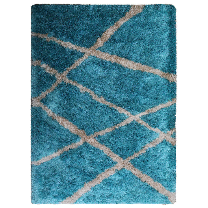 Hand Tufted Shag Polyester Area Rug Geometric Turquoise White K00052