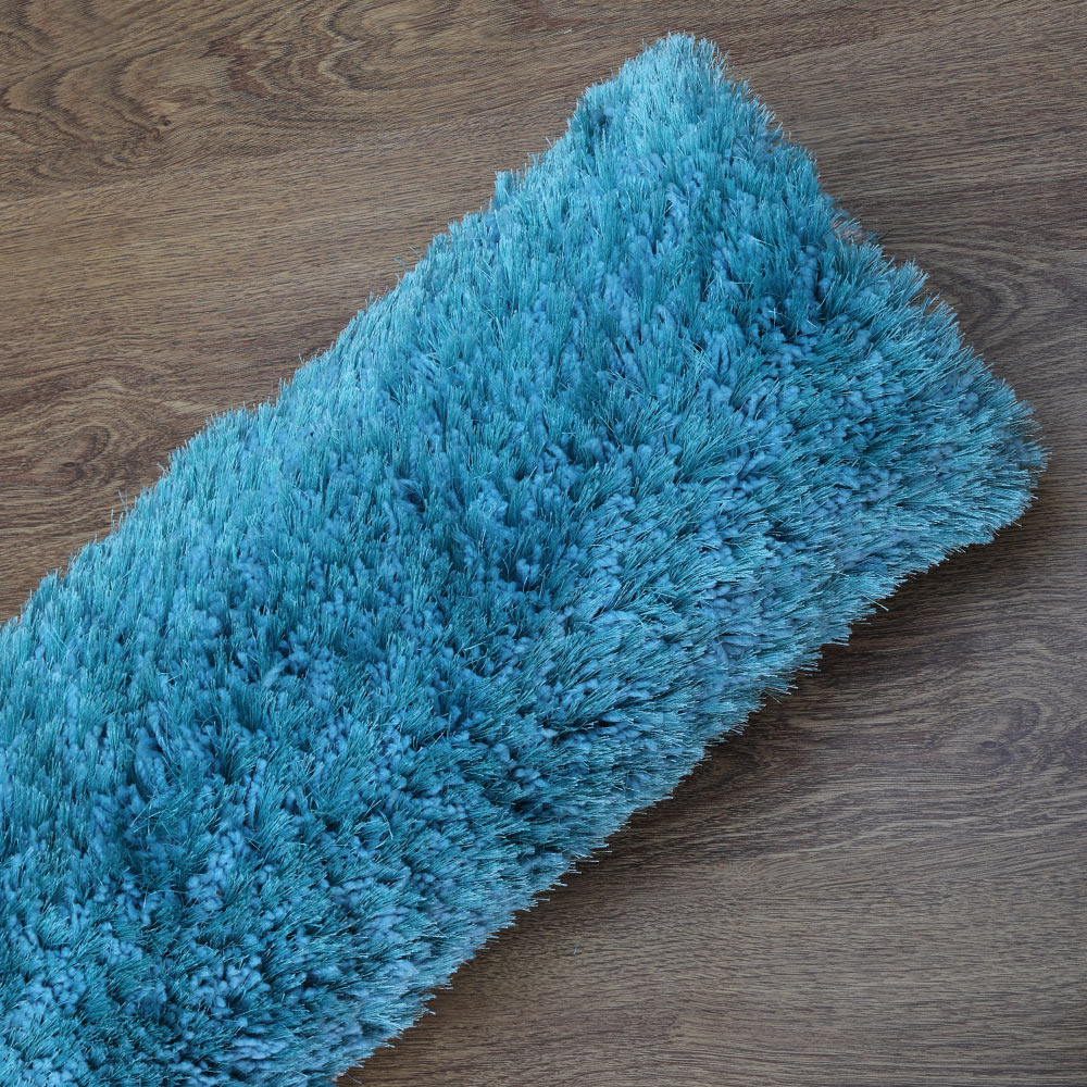 Hand Tufted Shag Polyester Area Rug Geometric Turquoise White K00052