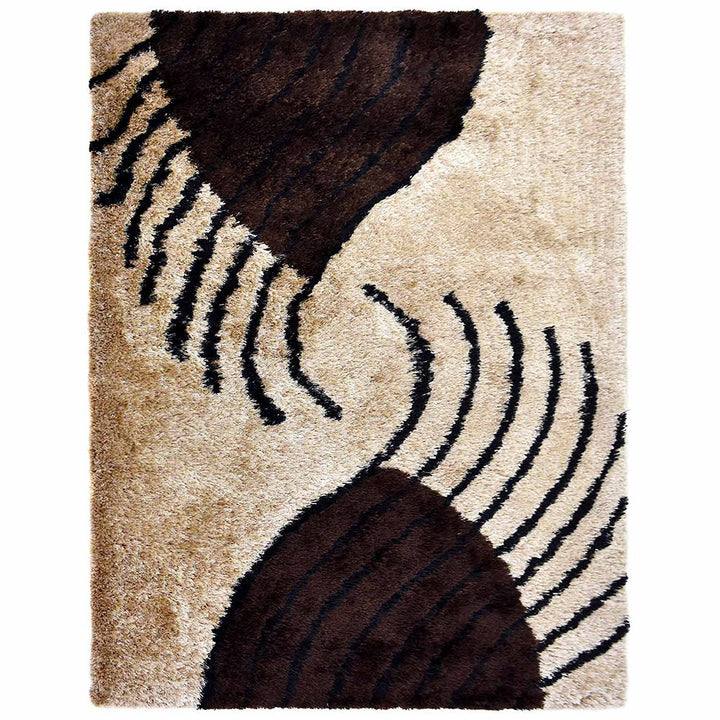Hand Tufted Shag Polyester Area Rug Contemporary Beige Brown K00063