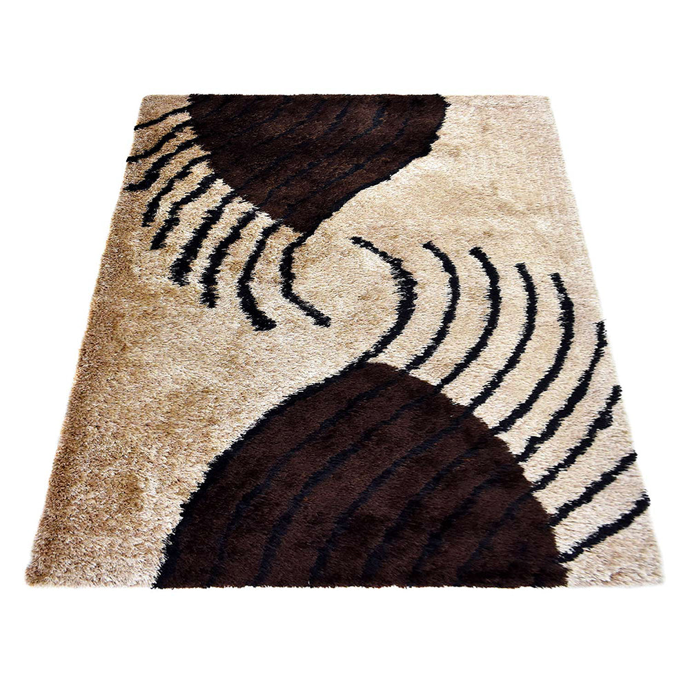 Hand Tufted Shag Polyester Area Rug Contemporary Beige Brown K00063