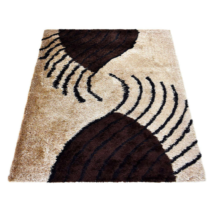 Hand Tufted Shag Polyester Area Rug Contemporary Beige Brown K00063