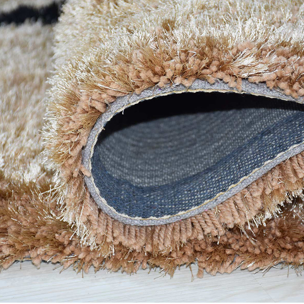Hand Tufted Shag Polyester Area Rug Contemporary Beige Brown K00063
