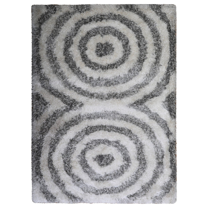 Hand Tufted Shag Polyester Area Rug Geometric Gray White K00080