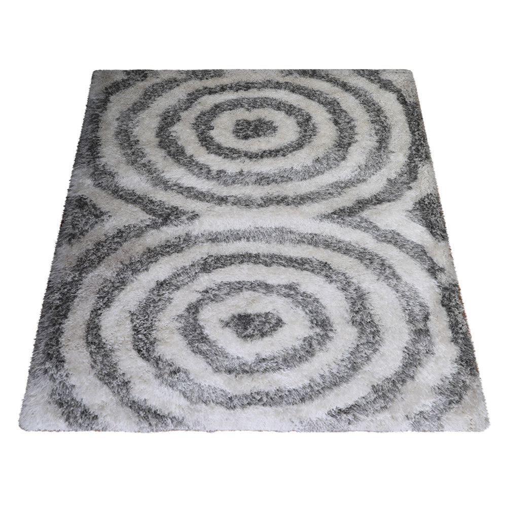 Hand Tufted Shag Polyester Area Rug Geometric Gray White K00080