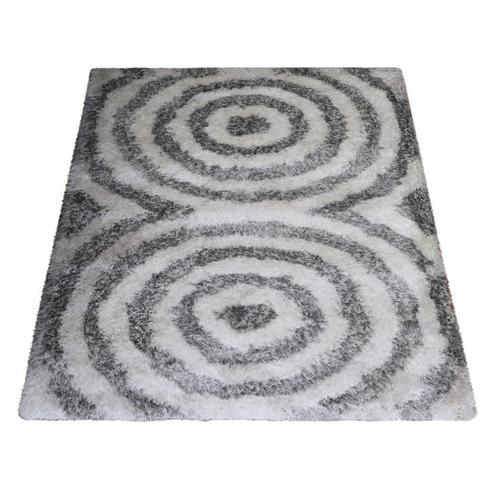 Hand Tufted Shag Polyester Area Rug Geometric Gray White K00080