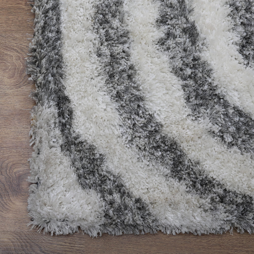 Hand Tufted Shag Polyester Area Rug Geometric Gray White K00080