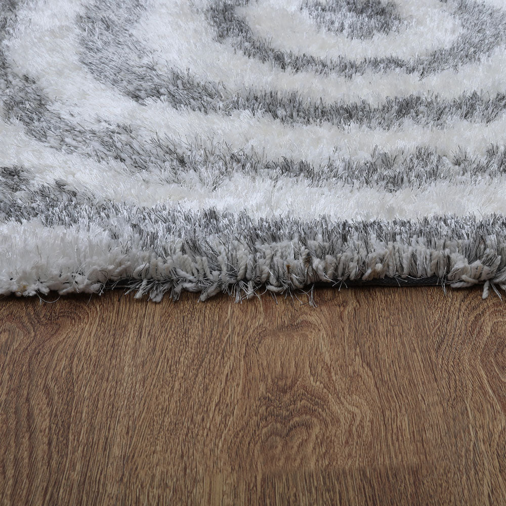 Hand Tufted Shag Polyester Area Rug Geometric Gray White K00080