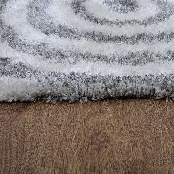 Hand Tufted Shag Polyester Area Rug Geometric Gray White K00080