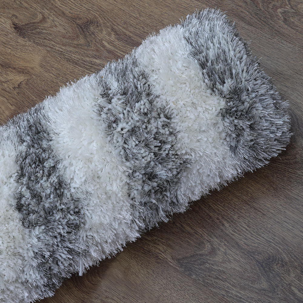 Hand Tufted Shag Polyester Area Rug Geometric Gray White K00080