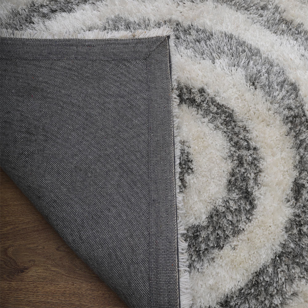 Hand Tufted Shag Polyester Area Rug Geometric Gray White K00080