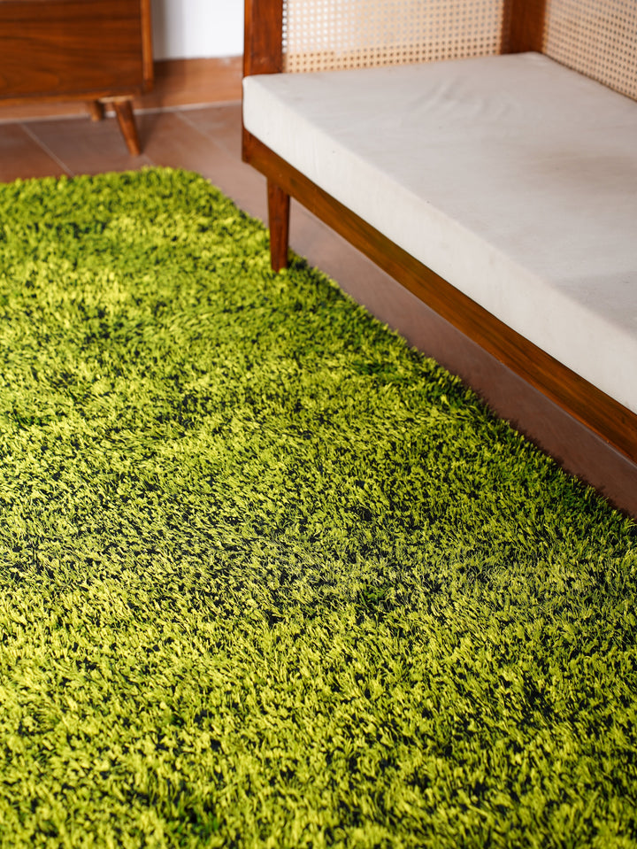 Hand Tufted Shag Green Polyester Solid Rug