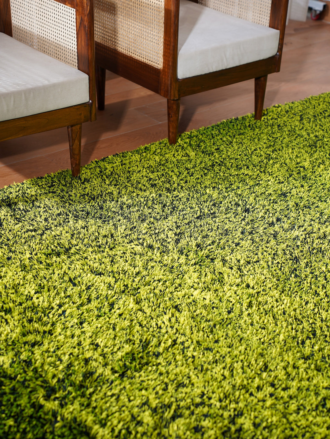 Hand Tufted Shag Green Polyester Solid Rug