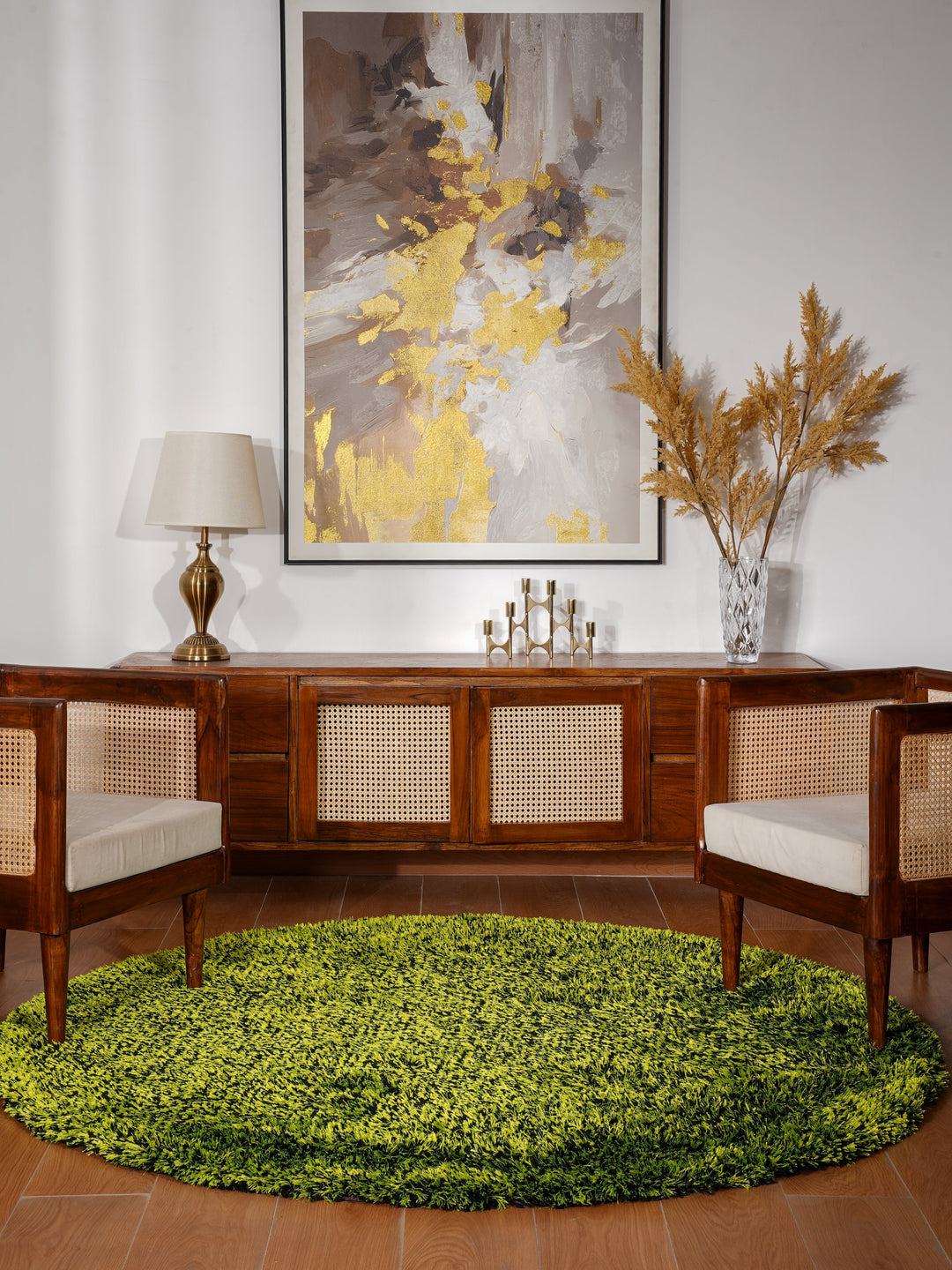 Hand Tufted Shag Green Polyester Solid Rug