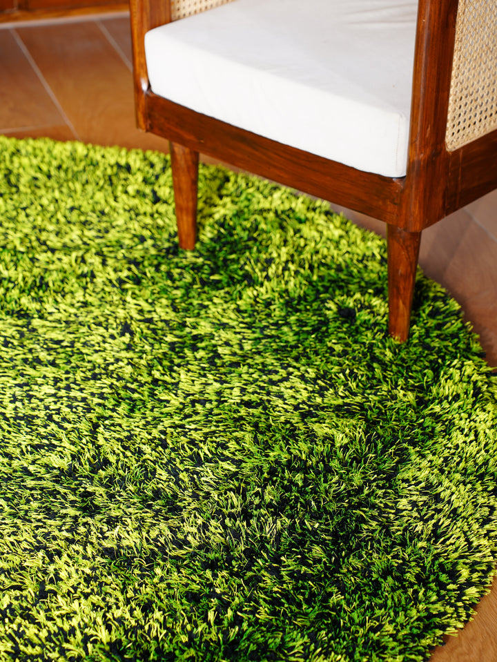 Hand Tufted Shag Green Polyester Solid Rug